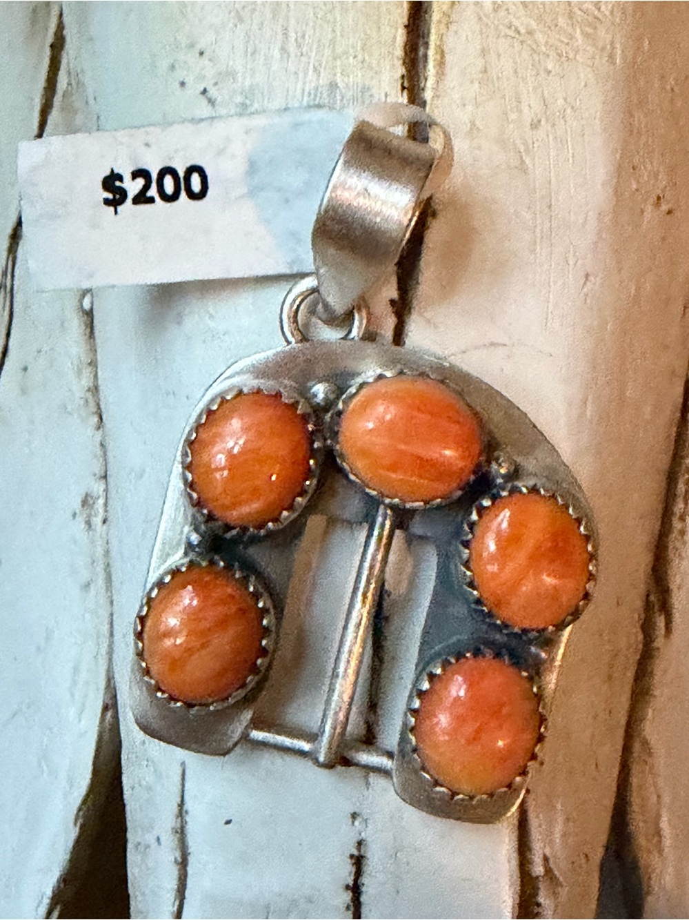 Sterling Pendant with Orange Spiny Cabochons